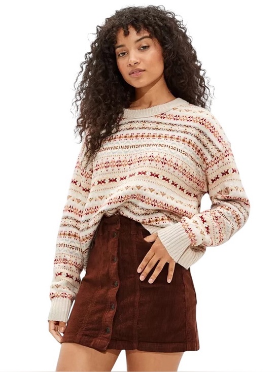 American Eagle Outfitters Sweaters - American Eagle Fair Isle Snowdrift Crewneck Cardigan Sweater Size S